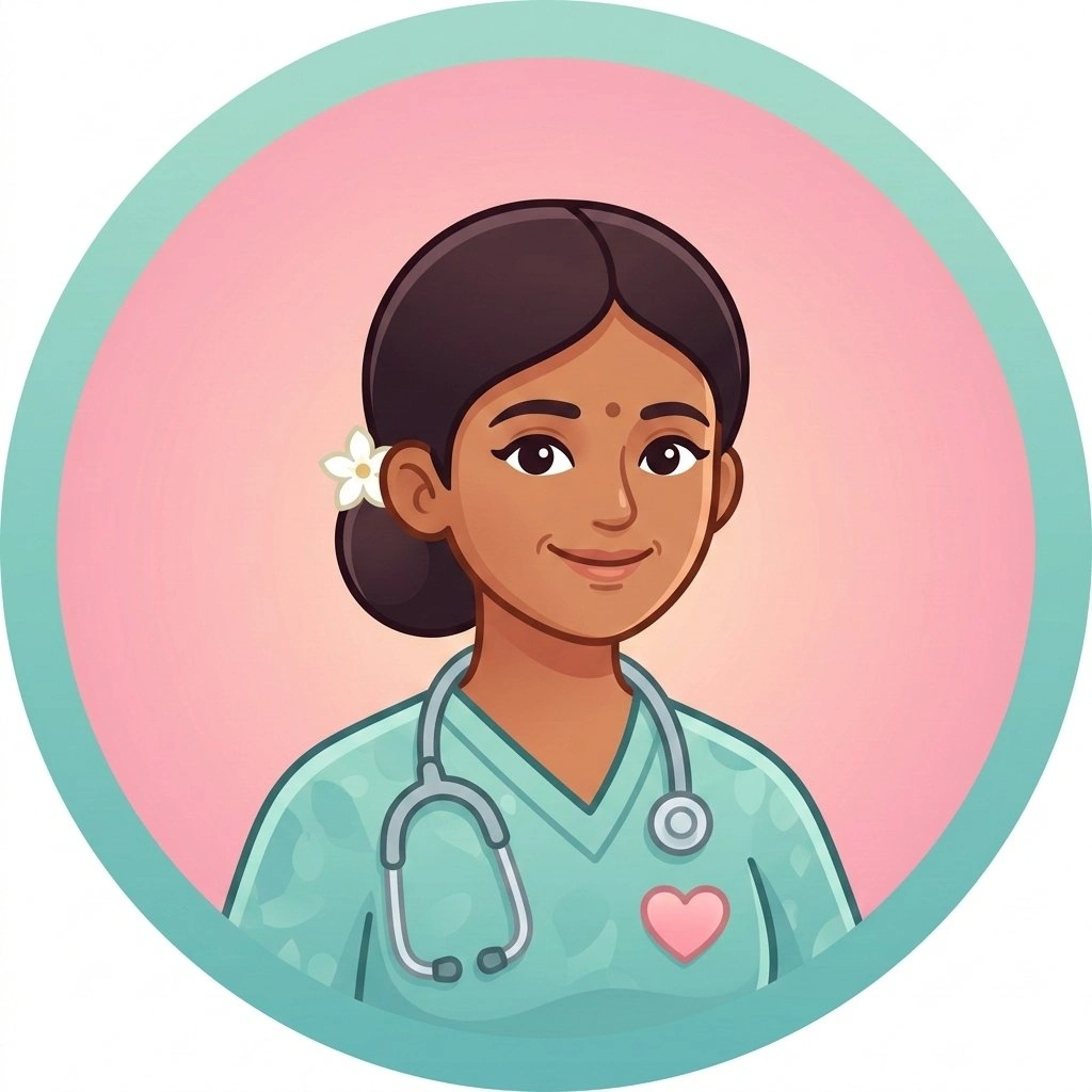 Dear Akka mascot — a healthcare worker with a jasmine flower, representing warmth and trust